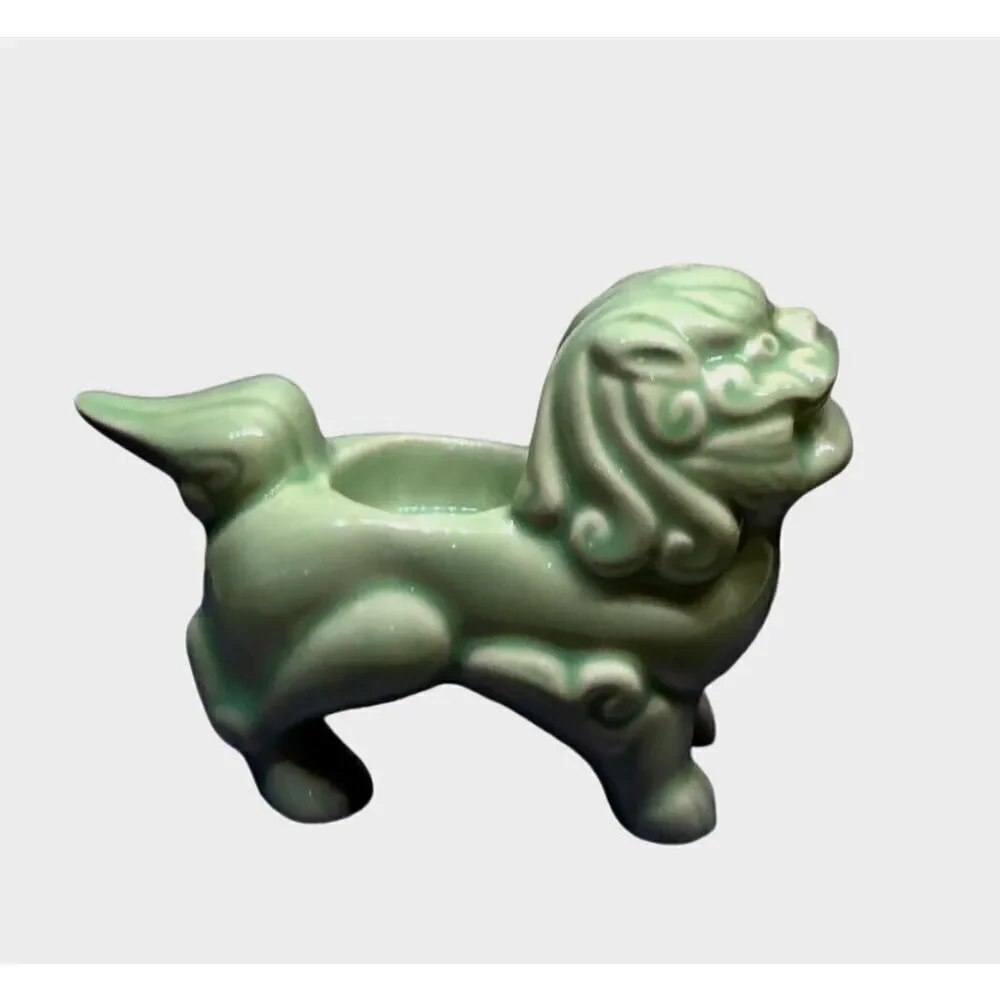 Foo Dog Candle Holder—VNT MCM Celadon Green Asian Style Figure